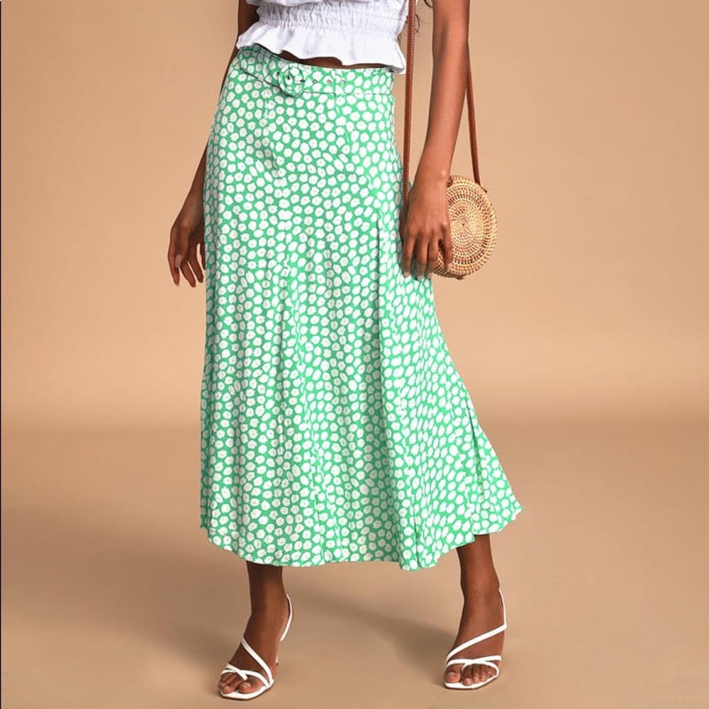 Faithfull The Brand Valensole Green Floral Print Belted Midi Skirt
